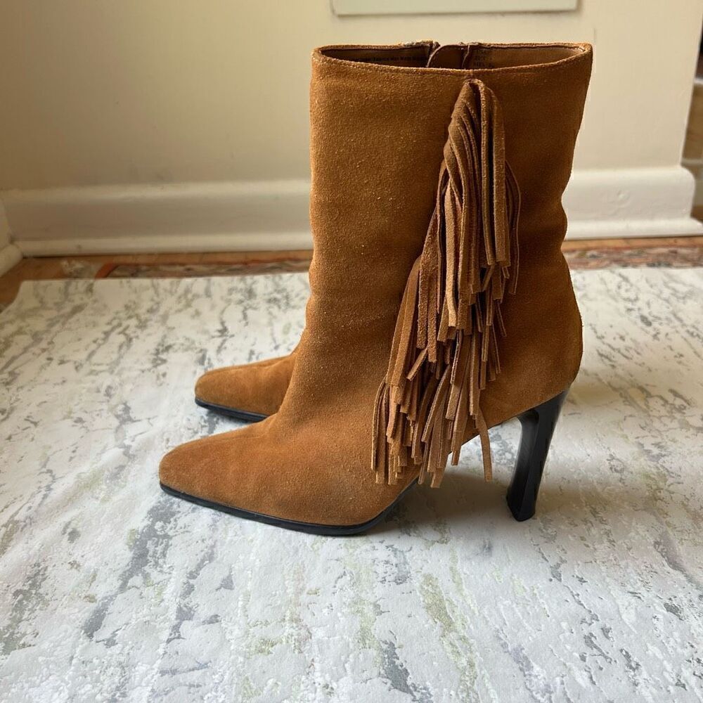 Y2K Leather Tassel heeled boots 90s - Picture 5 of 6